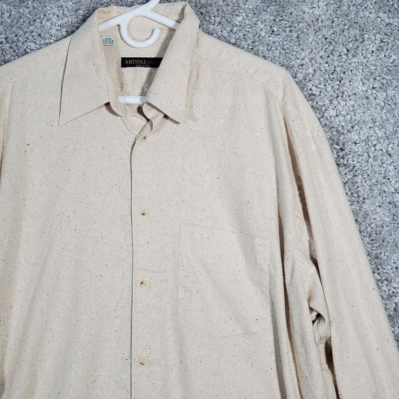 Artioli Mens Dress Shirt Size Large Beige Italy Long Sleeve Office Formal Luxury - Picture 3 of 11